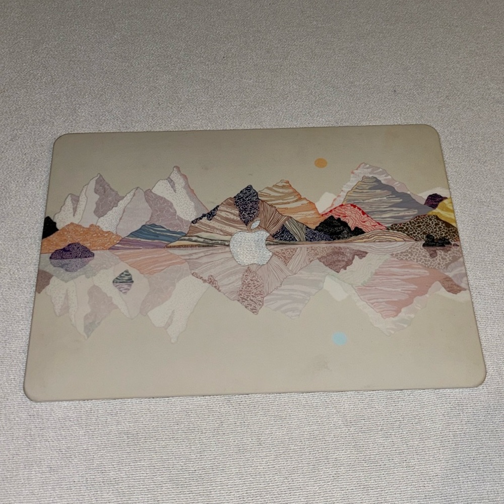 Apple Landscape Painting Laptop Matte Case Hand Draw Mountains Rubberized Cover